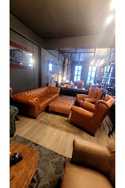 3A Mobilya HAKİKİ DERİ LONDON CHESTERFİELD TAKIMI 3+1+1