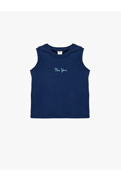 Koton Textured Sleeveless Crew Neck Cotton Undershirt with Embroidery Detail