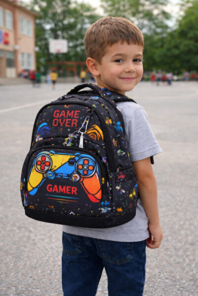 BARLİZ Set școlar din 3 piese cu model imprimat Consol Game Over, suport pent...