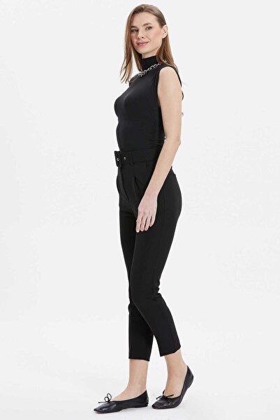 Selen Kendinden Kemerli Yandan Cep Dar Paça Pantolon / SİYAH