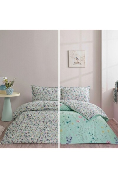Taç Double bed linen with 2 sides, 100% cotton ranforce with spring flowers, ...