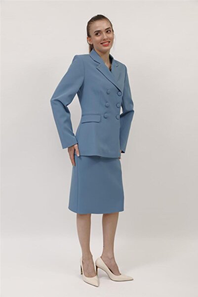 ÖNDER ÖZSOY Buttoned Classic Blazer Jacket & Short Pencil Skirt Women's Suit-...