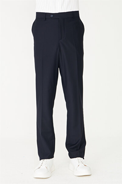 White Stone Navy Blue Modern Cut Classic Fabric Trousers