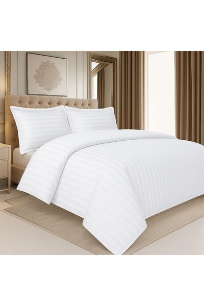 DELUXE Pucioasa White damask hotel bed linen, 3 cm stripe, 180x220 cm