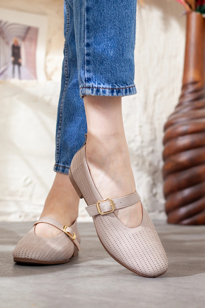 Adım Adım Genuine Leather Belt Detailed Soft Sole Ballerinas