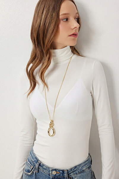 Lovelyİstanbul Turtleneck Transparent Knitted Blouse Lmc0081 White