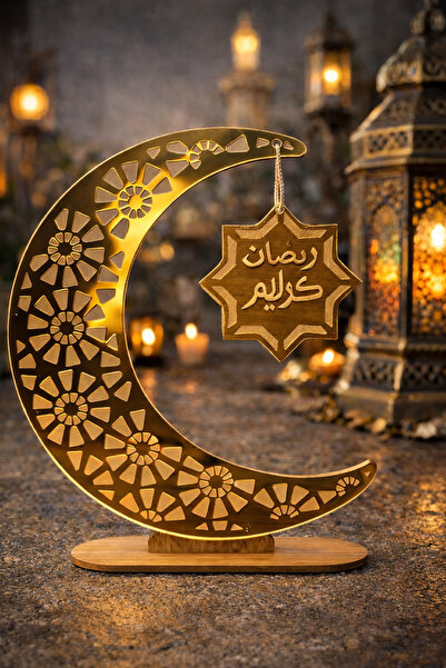 MUSK STORE Wood & Plexi Ramadan Moon Decor Thin Tabletop Ramadan Kareem Ornam...