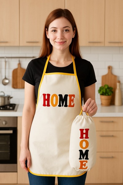 SUNGUR ÇEYİZ Punch Nakışlı Mutfak Önlüğü & Punch Nakışlı Poşetlik & Mutfak Set