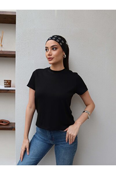 ESRAHELVACI Μπλουζάκι με λαιμόκοψη ποδηλάτου, απλό και χωρίς σχέδια