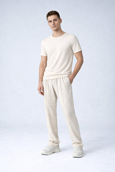 İMVAGO Men's Ecru Baggy Pleated Trousers