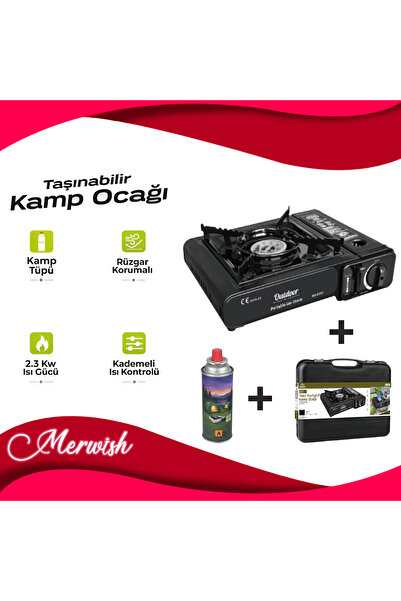 Merwish Taşınabilir Kamp Ocağı Seti 2.3 kW GAZ HEDİYELİ Rüzgar Korumalı Kadem...