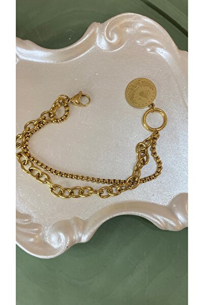 SELUVİA سوار نسائي بسلسلة مزدوجة من الفولاذ المقاوم للصدأ مع حلقات مزخرفة - ت...