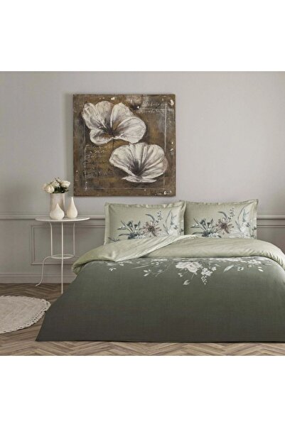 Taç 100% cotton satin bed linen, floral pattern, TAC Mako-Satin, Nurel Green/...