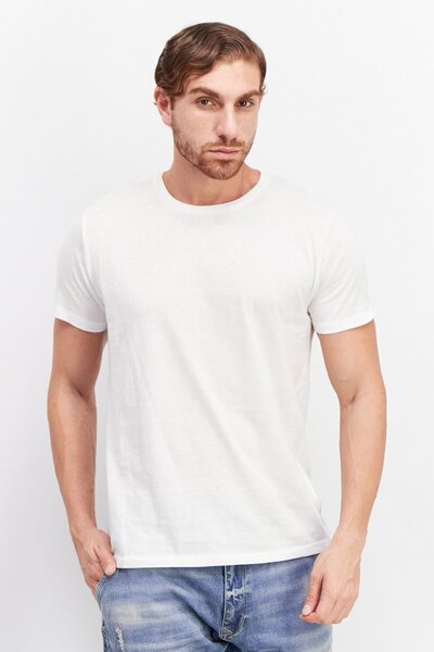Brave Soul Men Crew Neck Short Sleeves Plain T-Shirt, Optic White