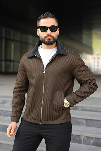 BASEL.CO Self-Striped Jacket with Velvet Detailing on the Collar