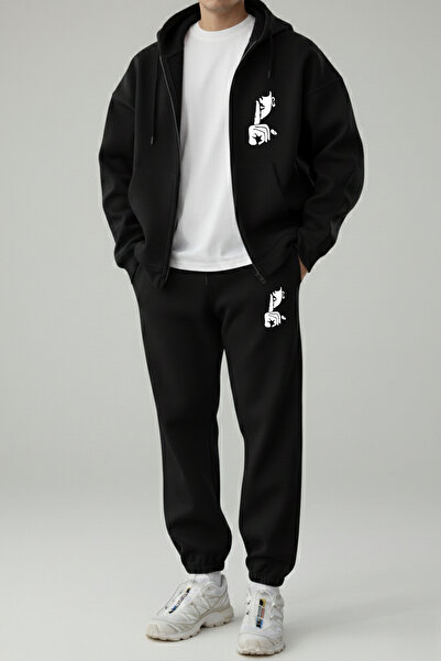 EFFRENATU Silent Men's Hooded Zipper Tracksuit Set – Street Style