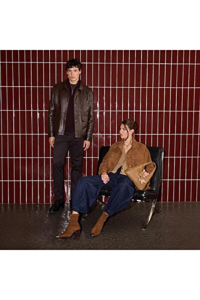 Desa Erkek Acı Kahve Gömlek Yakalı Deri Mont