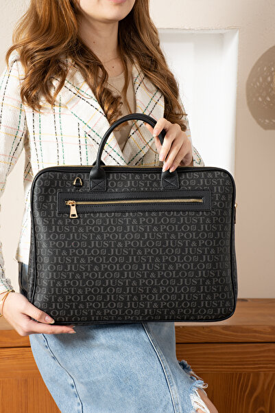 Just Polo Women's Black Long Strap Laptop & Briefcase-Bd2206