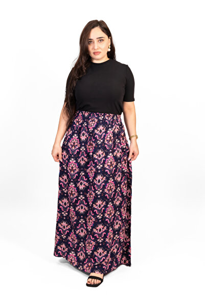 LINELLE Midnight Blue Motif Printed Woven Skirt