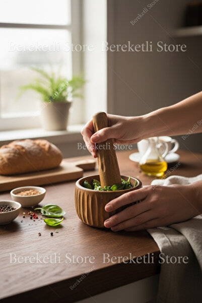 MİEN Akasya Curve Havan Seti | Doğal Akasya Ağacı | Modern Kavisli Tasarım