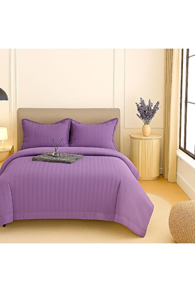 Pucioasa Double bed linen in polycotton damask, 4 pieces, purple