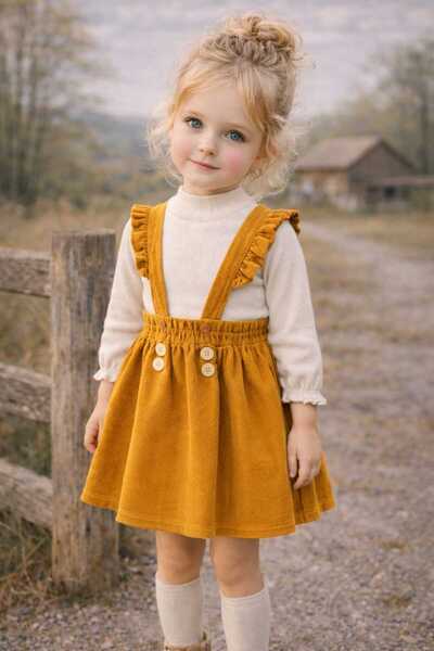 BEBEĞİME ÇORAP Fusta Salopet din velur pentru fete