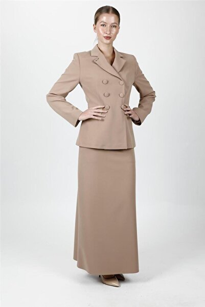 ÖNDER ÖZSOY Buttoned Classic Blazer Jacket & Square Pockets Long Bell Skirt W...