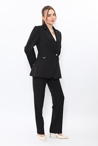 ÖNDER ÖZSOY Men's Lapel Single Button Double-Breasted Jacket & Pocketed Pipe-...