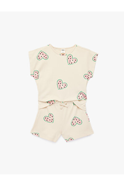 Koton Kalp Desenli Kısa Kollu Bisiklet Yaka Pamuklu Tişört Şort Takım - 2'li Set