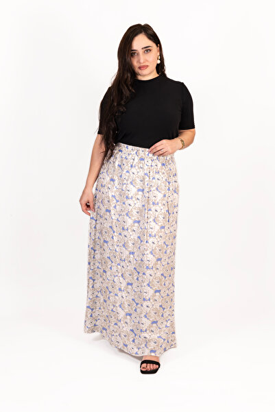 LINELLE Blue & Beige Floral Printed Woven Skirt