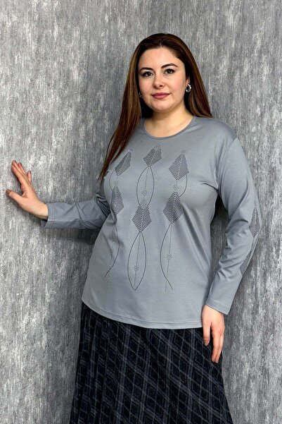 ModaPlaza Women's Blouse with Stone Embroidery on Front and Sleeves 001