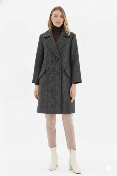 Selen Kruvaze Reglan Kol Diagonal Kaban / SİYAH