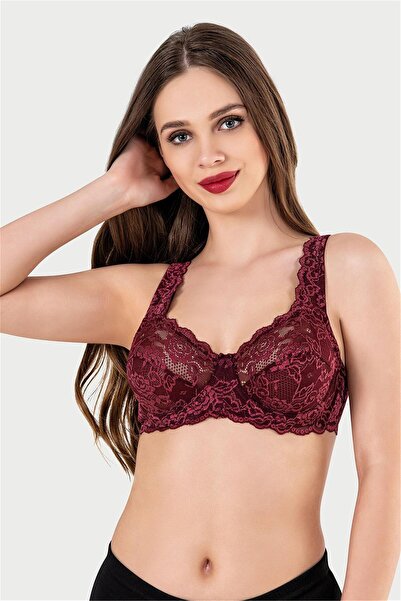 OBJE Women's Burgundy Underwire Lace Minimizer Bra