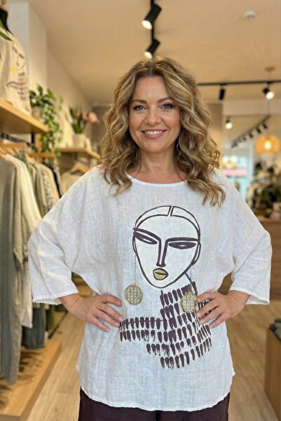 Volupta WOMEN'S BLOUSE WITH COTTON PATTERN IN WHITE