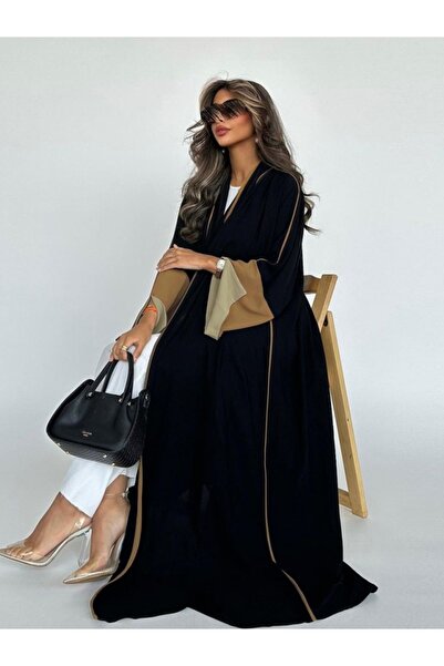 Noon Noora Stylish Abaya Robe with Featured Patchwork Sleeves and Cardigan Coat