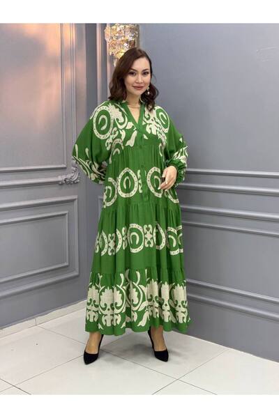 Cannes قميص لولي منقوش بياقة على الطراز البوهيمي باللون الأخضر