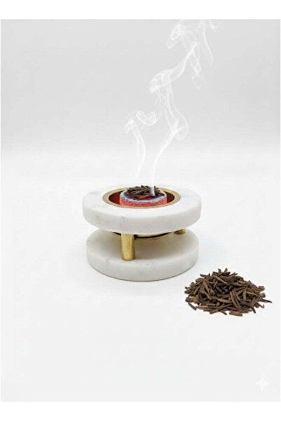 DUX مبخرة رخامية مع حامل نحاسي - حامل بخور فحم وعود - تصميم بسيط على طراز زن