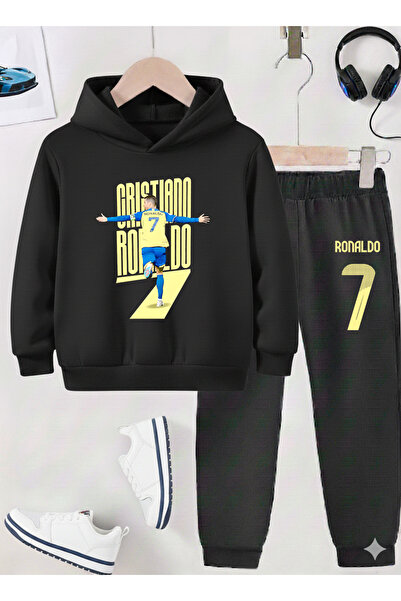 stil x طقم بدلة رياضية للأولاد مطبوع عليه رونالدو، قماش مزخرف بثلاث خيوط