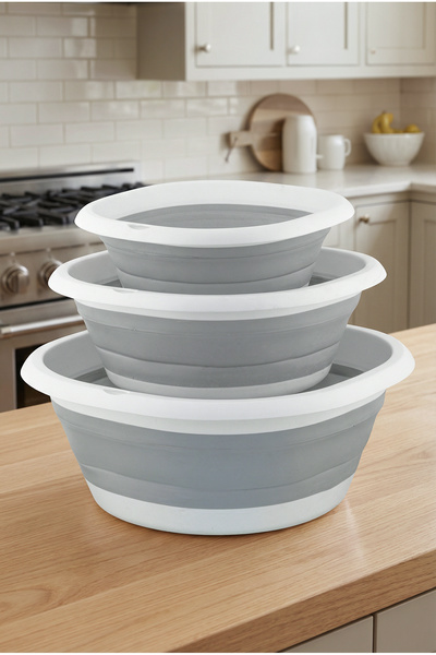 Tercih Home 3'lü Katlanır Leğen, Katlanabilir Akordiyon Badya - Mutfakta Bany...