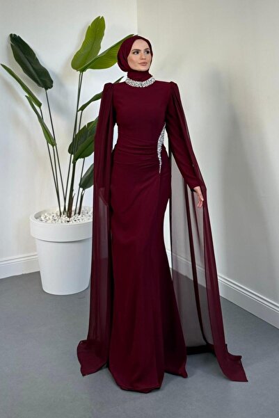 MERVEN AKYÜZ Calvera Balık Kesim Elbise Vişne Çürüğü