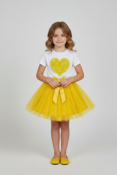 nacar çarşı Tricou cu inimă galbenă pentru fetițe Fustă tutu galbenă 23 april...
