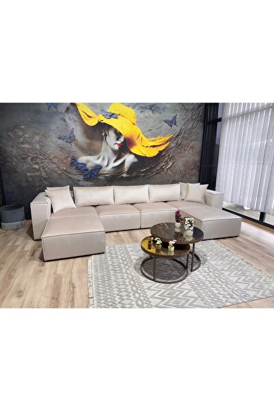 Erduran Mobilya Angelo 6 modül U kurulum Bayb face 02 sırt minderli köşe kolt...