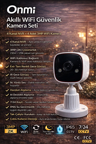 APRONX BSM400 4 Kanal Nvr + 3Mp 4 Kamera Full Color Mik. + 10" Lcd Wifi Set