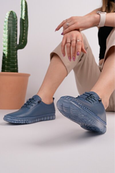 Derimoda Genuine Leather Casual Women's Blue Shoes