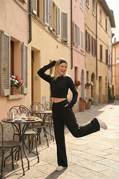 eyyebelle Women's Thessaloniki Fabric Raglan Sleeve Finger-Loop Crop Set