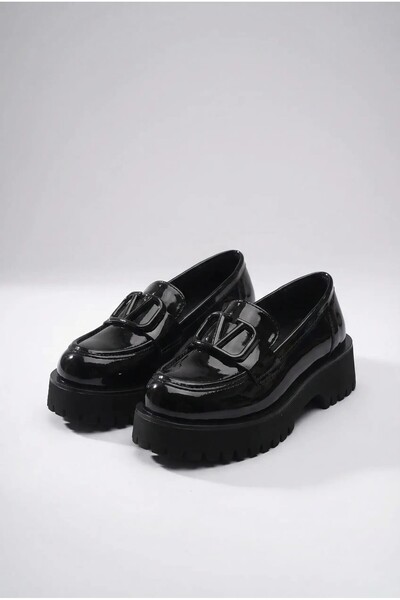 marceline Loafer din piele lăcuită pentru femei, cu talpă ortopedică groasă, ...