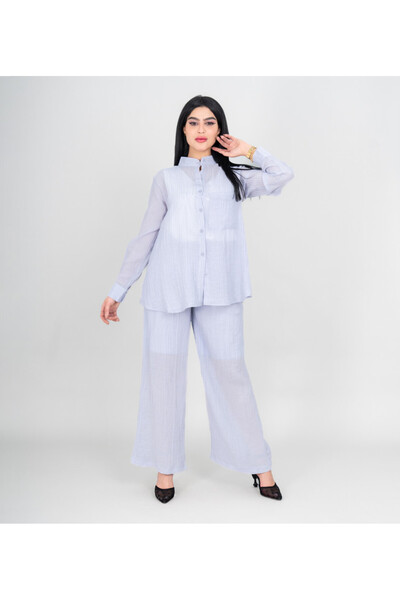 IKKXA Modern Two-Piece Outfit Soild Shirt and Pants Sheer Fabric