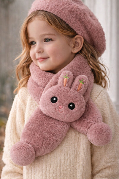Selvira Kız Çocuk Peluş Tavşan Figürlü Atkı Boyunluk 2-12 YAŞ – Yumuşak Dokul...