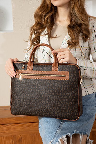 Just Polo Women's Brown-Tan Long Strap Laptop & Briefcase-Bd2206
