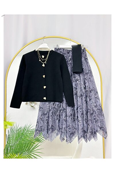 YEDİLALE طقم مكون من كارديجان وتنورة بقصة غير متماثلة [كارديجان مقاس قياسي، ت...